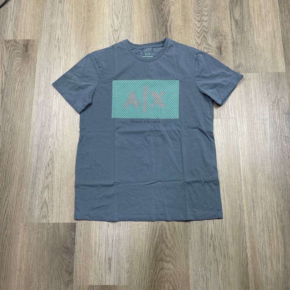 Armani Exchange Shirt Mens Medium Gray Slim Fit AX Logo Tee Graphic Casual